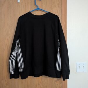 Avia Black Crewneck Sweater with Striped Sleeves